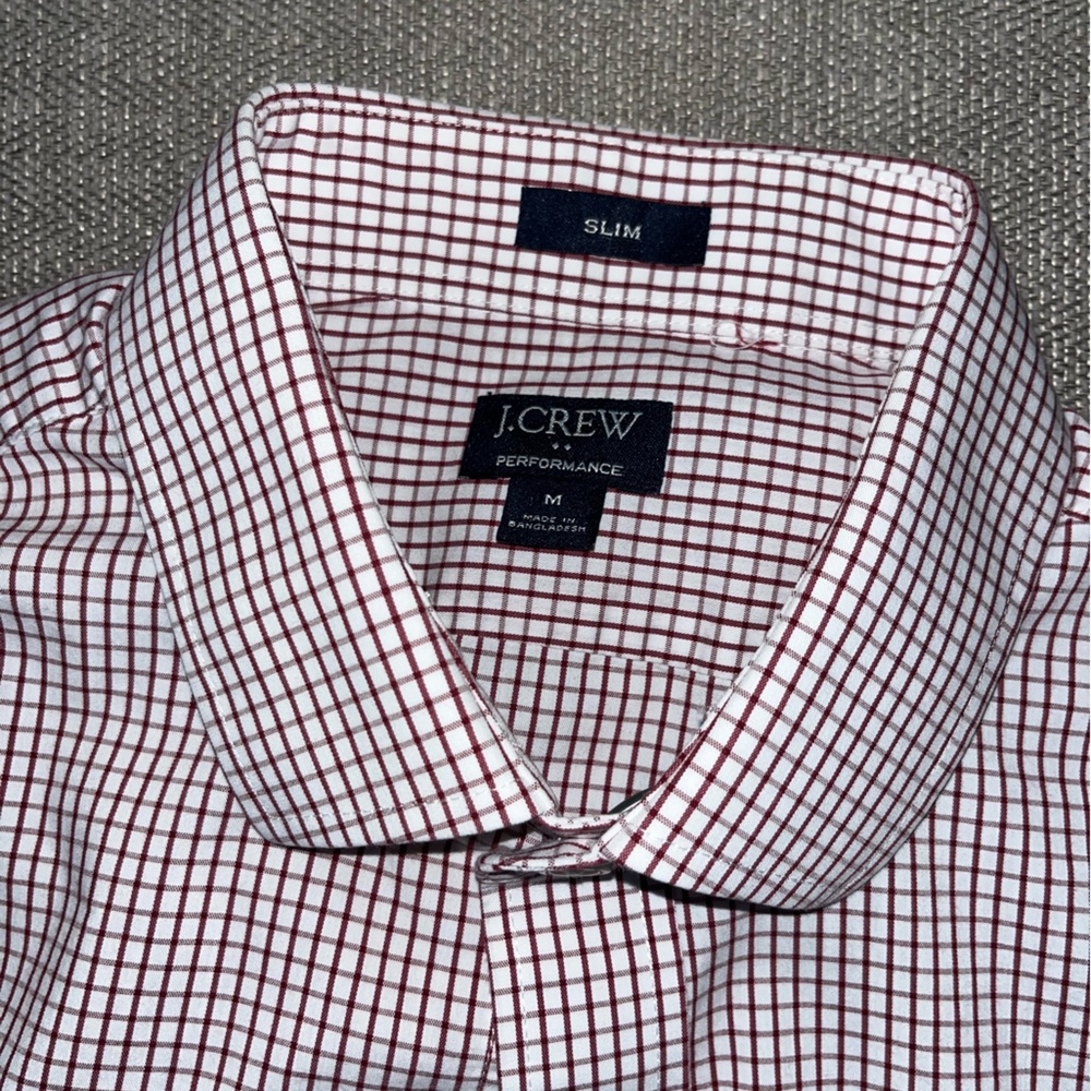 J. Crew Red and White Grid performance dress Shirt men’s medium